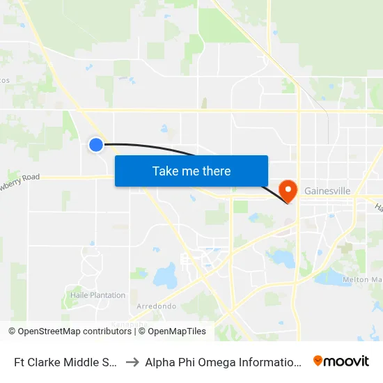 Ft Clarke Middle School to Alpha Phi Omega Information Booth map