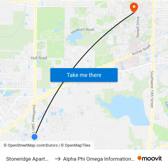 Stoneridge Apartments to Alpha Phi Omega Information Booth map