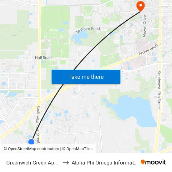 Greenwich Green Apartments to Alpha Phi Omega Information Booth map