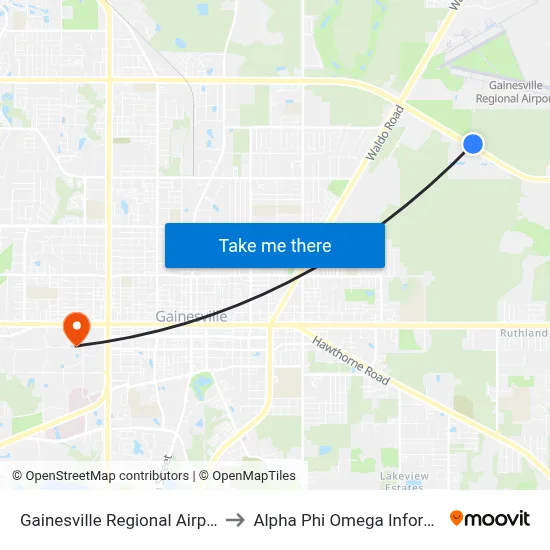 Gainesville Regional Airport Outbound to Alpha Phi Omega Information Booth map
