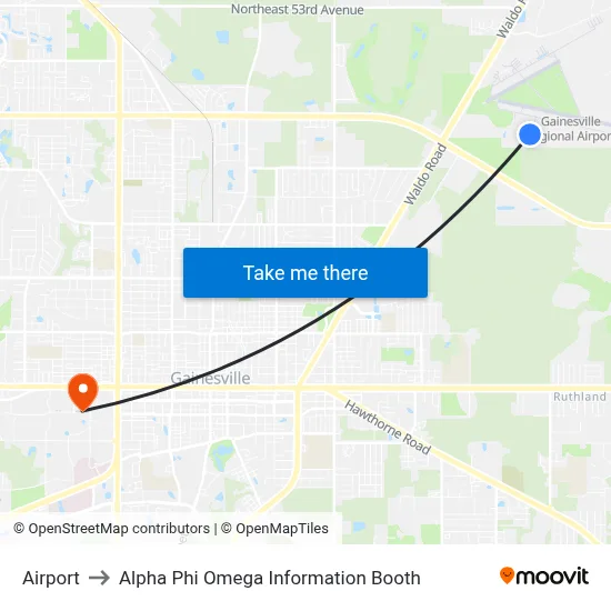 Airport to Alpha Phi Omega Information Booth map