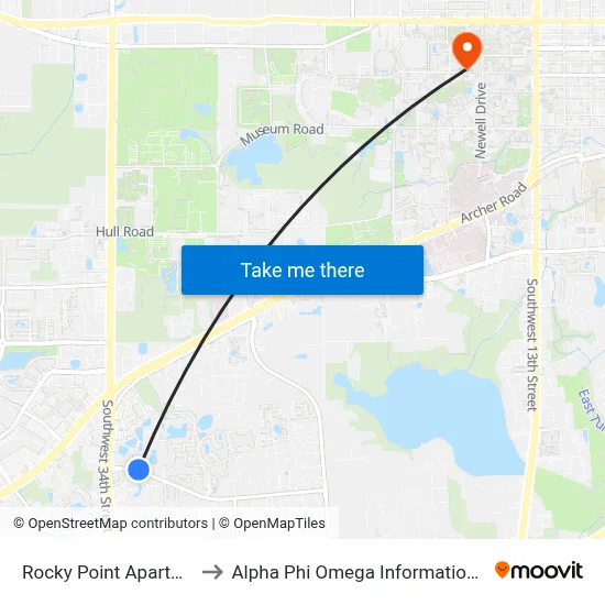 Rocky Point Apartments to Alpha Phi Omega Information Booth map