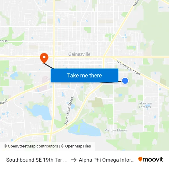 Southbound SE 19th Ter @ SE 12th Ave to Alpha Phi Omega Information Booth map