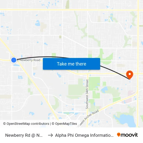Newberry Rd @ NW 75th to Alpha Phi Omega Information Booth map