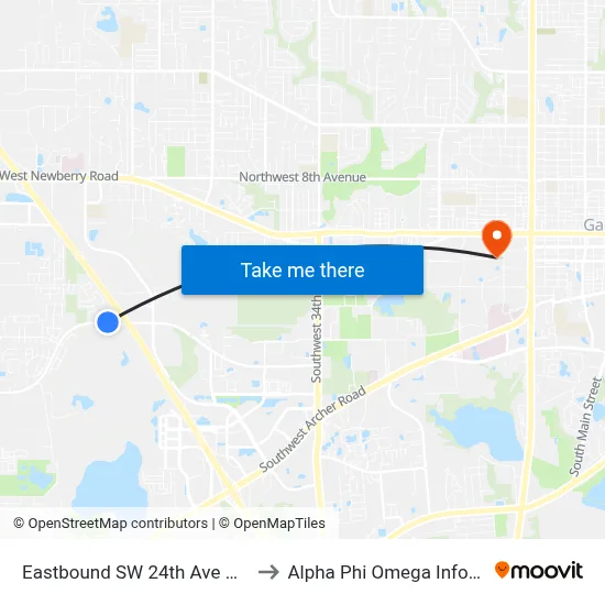 Eastbound SW 24th Ave @ Majestic Oaks to Alpha Phi Omega Information Booth map