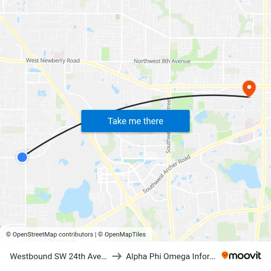 Westbound SW 24th Ave @ SW 75th St to Alpha Phi Omega Information Booth map