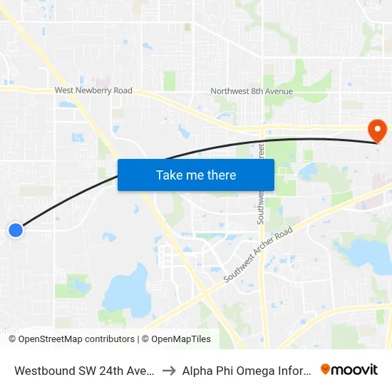 Westbound SW 24th Ave @ SW 84th St to Alpha Phi Omega Information Booth map