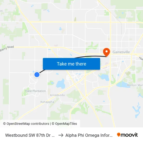 Westbound SW 87th Dr @ SW 91st St to Alpha Phi Omega Information Booth map