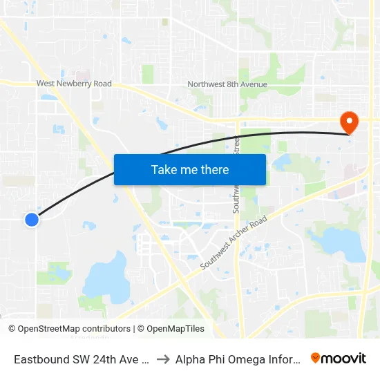 Eastbound SW 24th Ave @ SW 76th St to Alpha Phi Omega Information Booth map