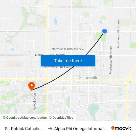 St. Patrick Catholic Church to Alpha Phi Omega Information Booth map