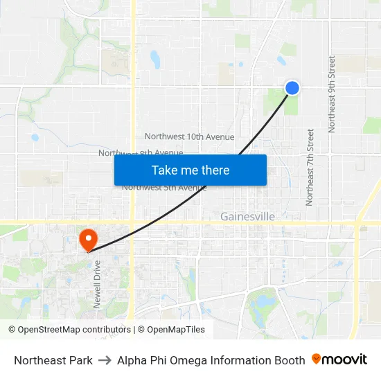 Northeast Park to Alpha Phi Omega Information Booth map