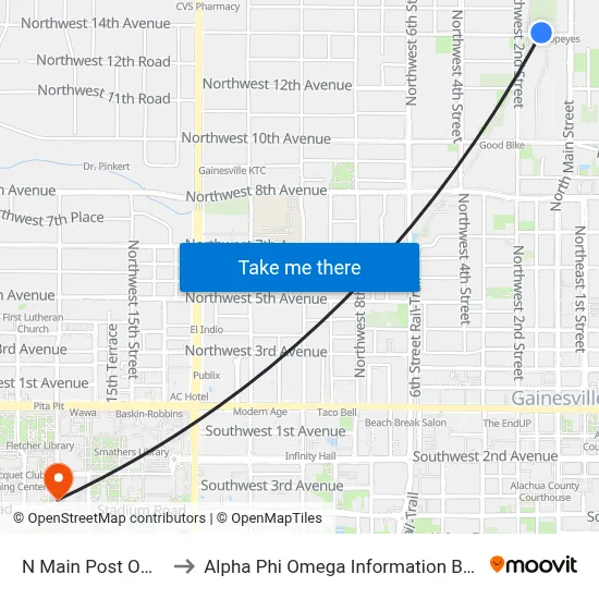 N Main Post Office to Alpha Phi Omega Information Booth map