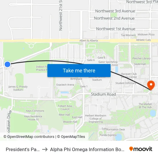 President's Park to Alpha Phi Omega Information Booth map