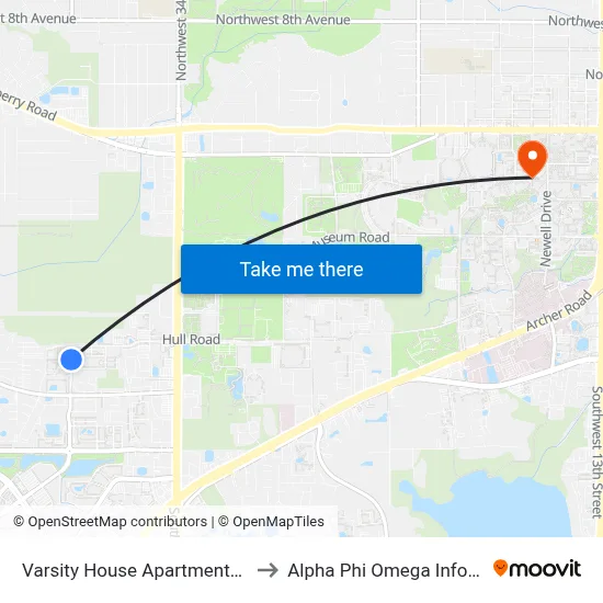 Varsity House Apartments @ SW 38th Ter to Alpha Phi Omega Information Booth map