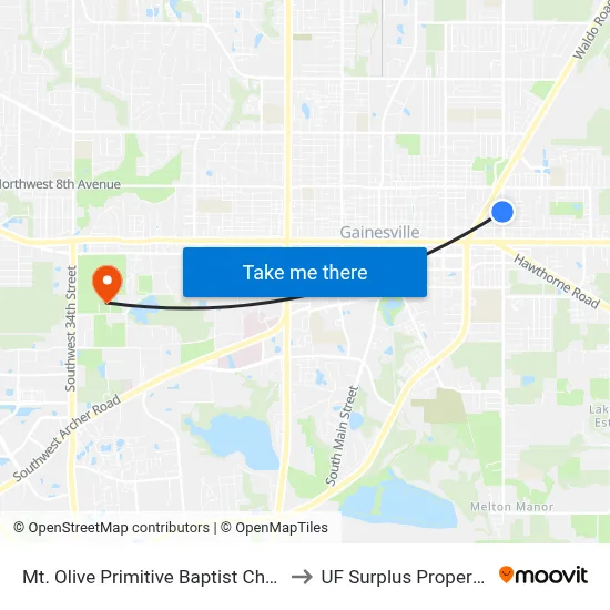Mt. Olive Primitive Baptist Church to UF Surplus Properties map
