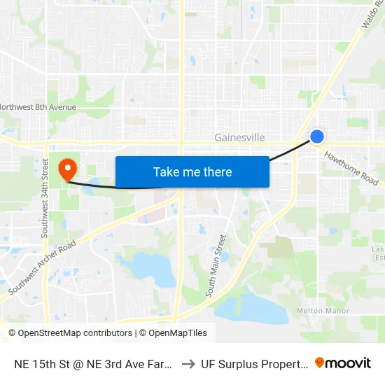 NE 15th St @ NE 3rd Ave Farside to UF Surplus Properties map