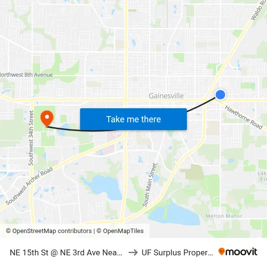NE 15th St @ NE 3rd Ave Nearside to UF Surplus Properties map
