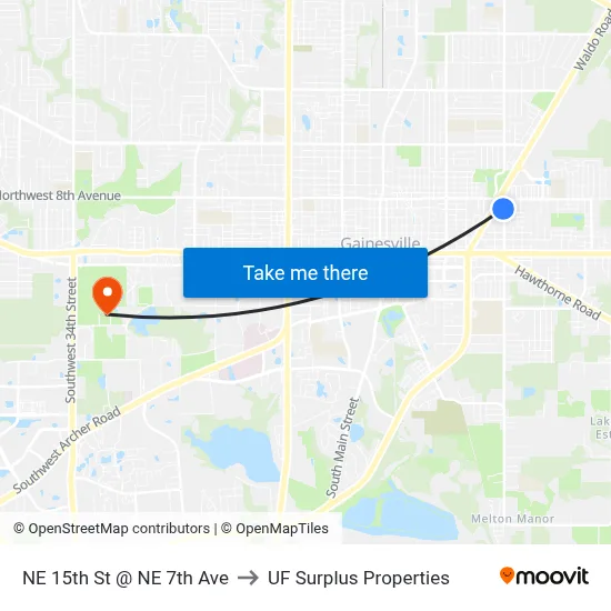 NE 15th St @ NE 7th Ave to UF Surplus Properties map