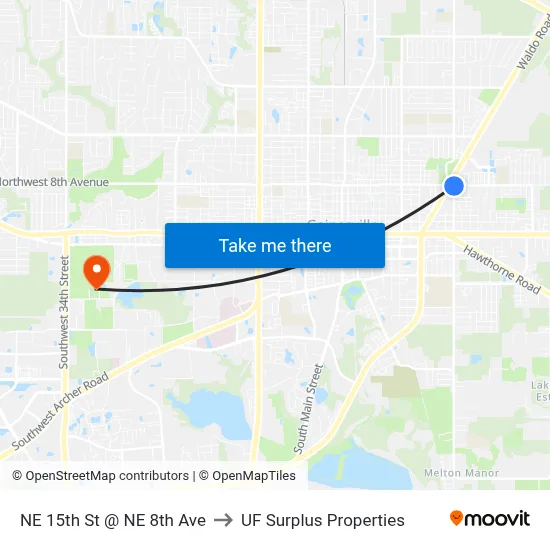 NE 15th St @ NE 8th Ave to UF Surplus Properties map