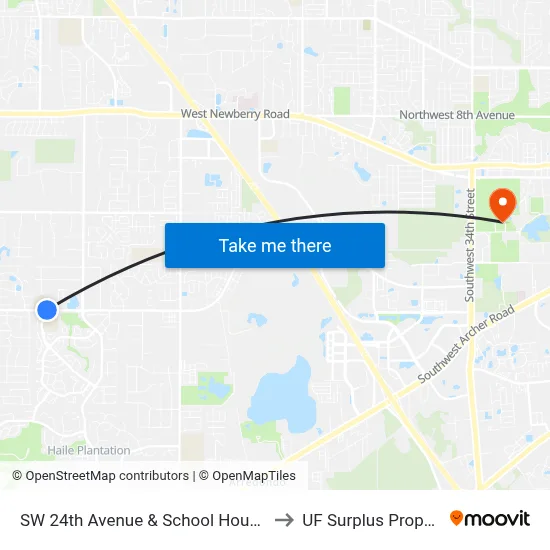 SW 24th Avenue & School House Road to UF Surplus Properties map