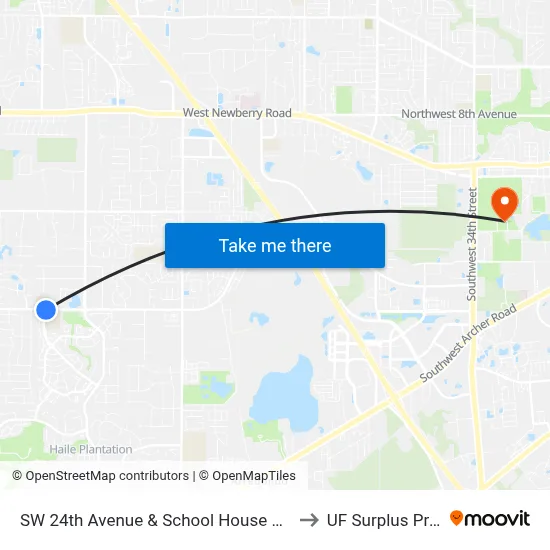SW 24th Avenue & School House Road (Eastbound) to UF Surplus Properties map