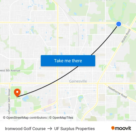 Ironwood Golf Course to UF Surplus Properties map