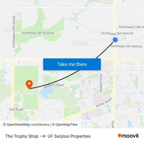 The Trophy Shop to UF Surplus Properties map