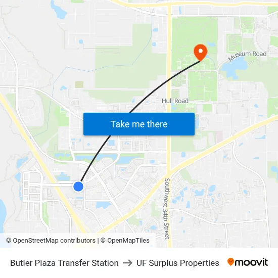 Butler Plaza Transfer Station to UF Surplus Properties map