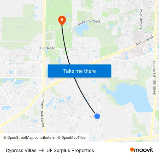 Cypress Villas to UF Surplus Properties map