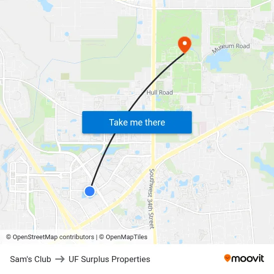 Sam's Club to UF Surplus Properties map