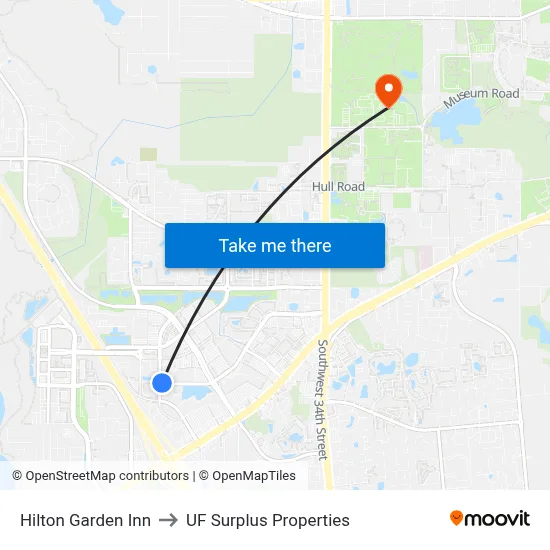 Hilton Garden Inn to UF Surplus Properties map