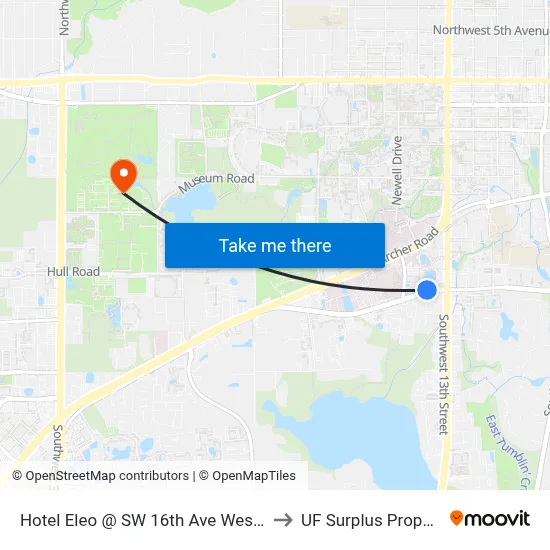 Hotel Eleo @ SW 16th Ave Westbound to UF Surplus Properties map