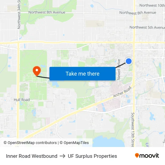 Inner Road Westbound to UF Surplus Properties map