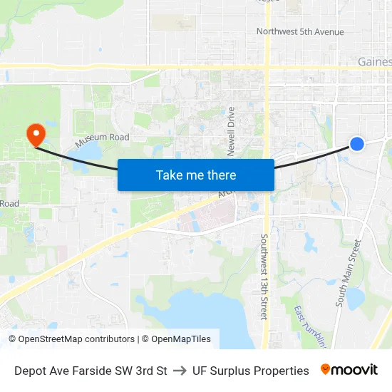 Depot Ave Farside SW 3rd St to UF Surplus Properties map