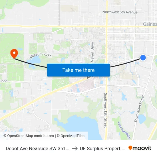 Depot Ave Nearside SW 3rd St to UF Surplus Properties map