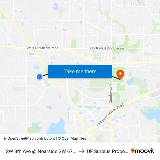SW 8th Ave @ Nearside SW 67th Terr to UF Surplus Properties map