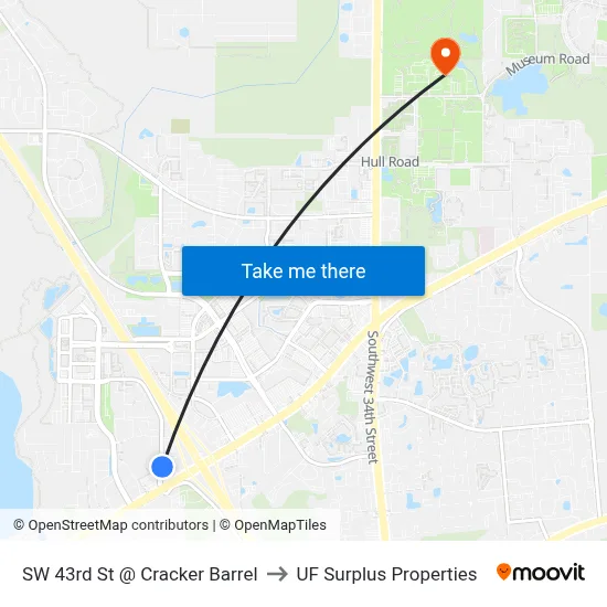 SW 43rd St @ Cracker Barrel to UF Surplus Properties map