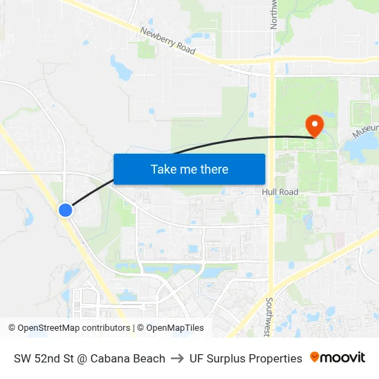 SW 52nd St @ Cabana Beach to UF Surplus Properties map