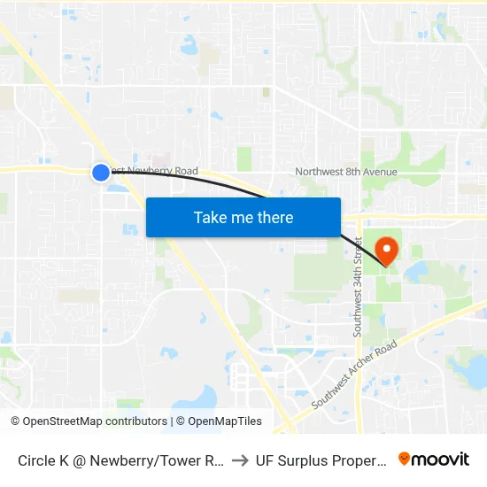 Circle K @ Newberry/Tower Road to UF Surplus Properties map