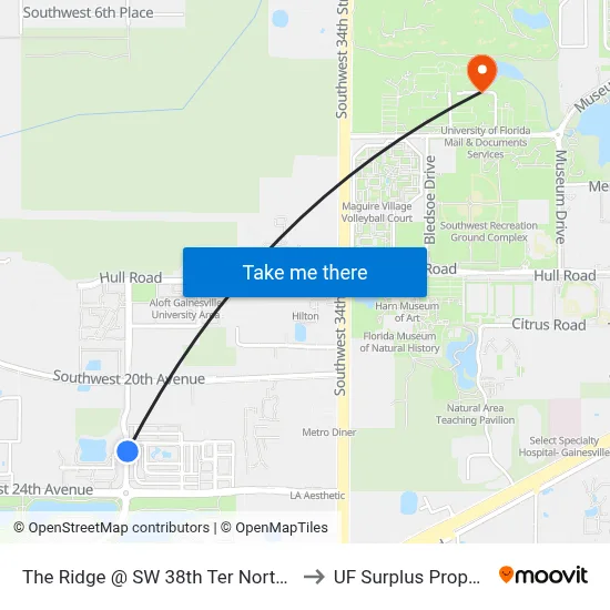 The Ridge @ SW 38th Ter Northbound to UF Surplus Properties map