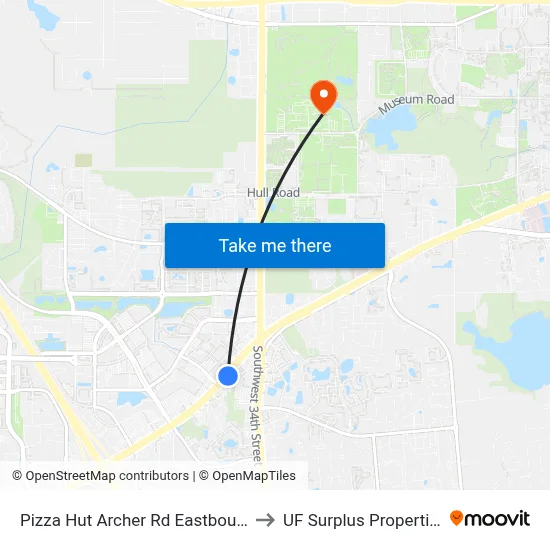 Pizza Hut Archer Rd Eastbound to UF Surplus Properties map