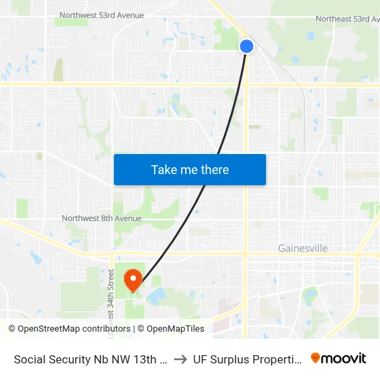 Social Security Nb NW 13th St to UF Surplus Properties map