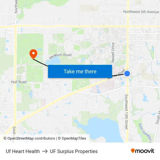 Uf Heart Health to UF Surplus Properties map
