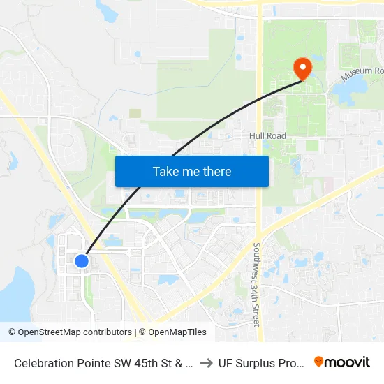 Celebration Pointe SW 45th St & SW 31st Pl to UF Surplus Properties map
