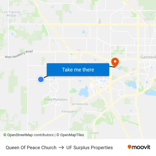 Queen Of Peace Church to UF Surplus Properties map