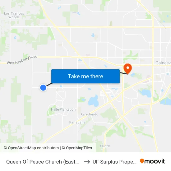 Queen Of Peace Church (Eastbound) to UF Surplus Properties map