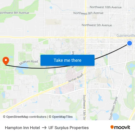 Hampton Inn Hotel to UF Surplus Properties map