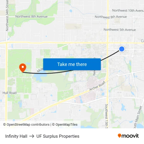 Infinity Hall to UF Surplus Properties map