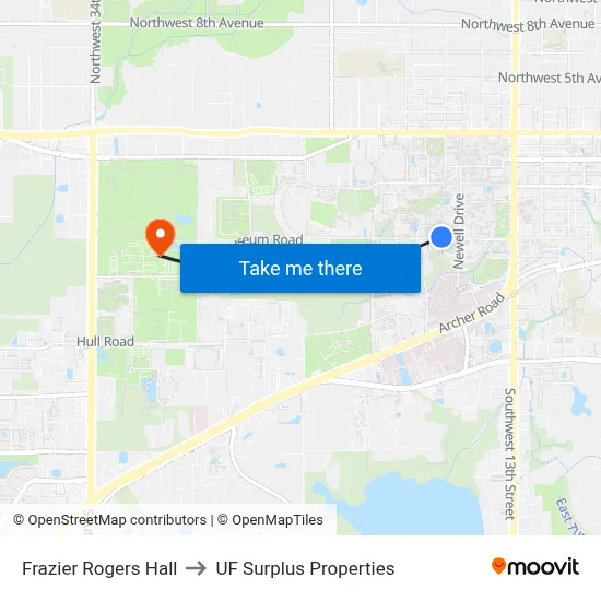 Frazier Rogers Hall to UF Surplus Properties map