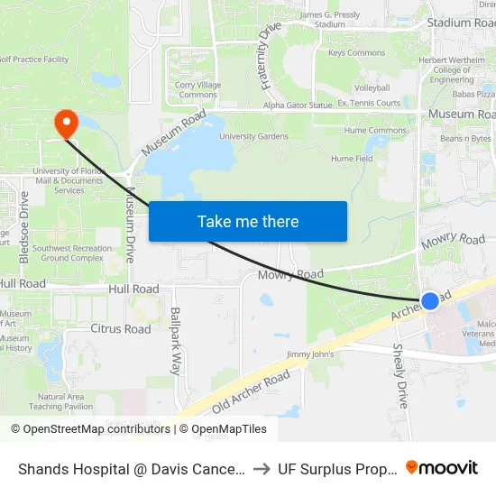 Shands Hospital @ Davis Cancer Pavilion to UF Surplus Properties map